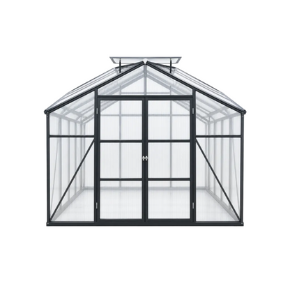 8' × 12' All-Season Outdoor Greenhouse – Twin-Wall Polycarbonate Panels, Aluminum Frame & Adjustable Roof Vent