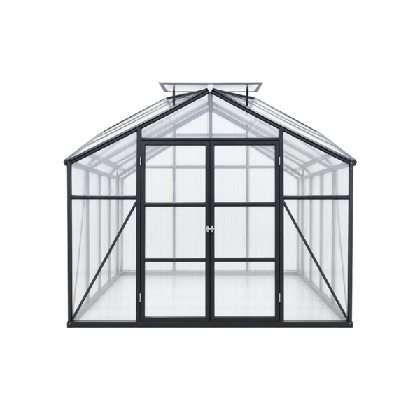 8' × 12' All-Season Outdoor Greenhouse – Twin-Wall Polycarbonate Panels, Aluminum Frame & Adjustable Roof Vent
