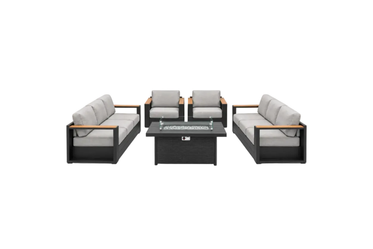 Aluminum Outdoor Conversation Set – Deep Seating, Water‑Repellent Cushions & 55,000 BTU Fire Pit Table