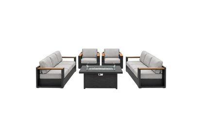 Aluminum Outdoor Conversation Set – Deep Seating, Water‑Repellent Cushions & 55,000 BTU Fire Pit Table