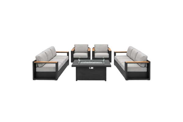 Aluminum Outdoor Conversation Set – Deep Seating, Water‑Repellent Cushions & 55,000 BTU Fire Pit Table
