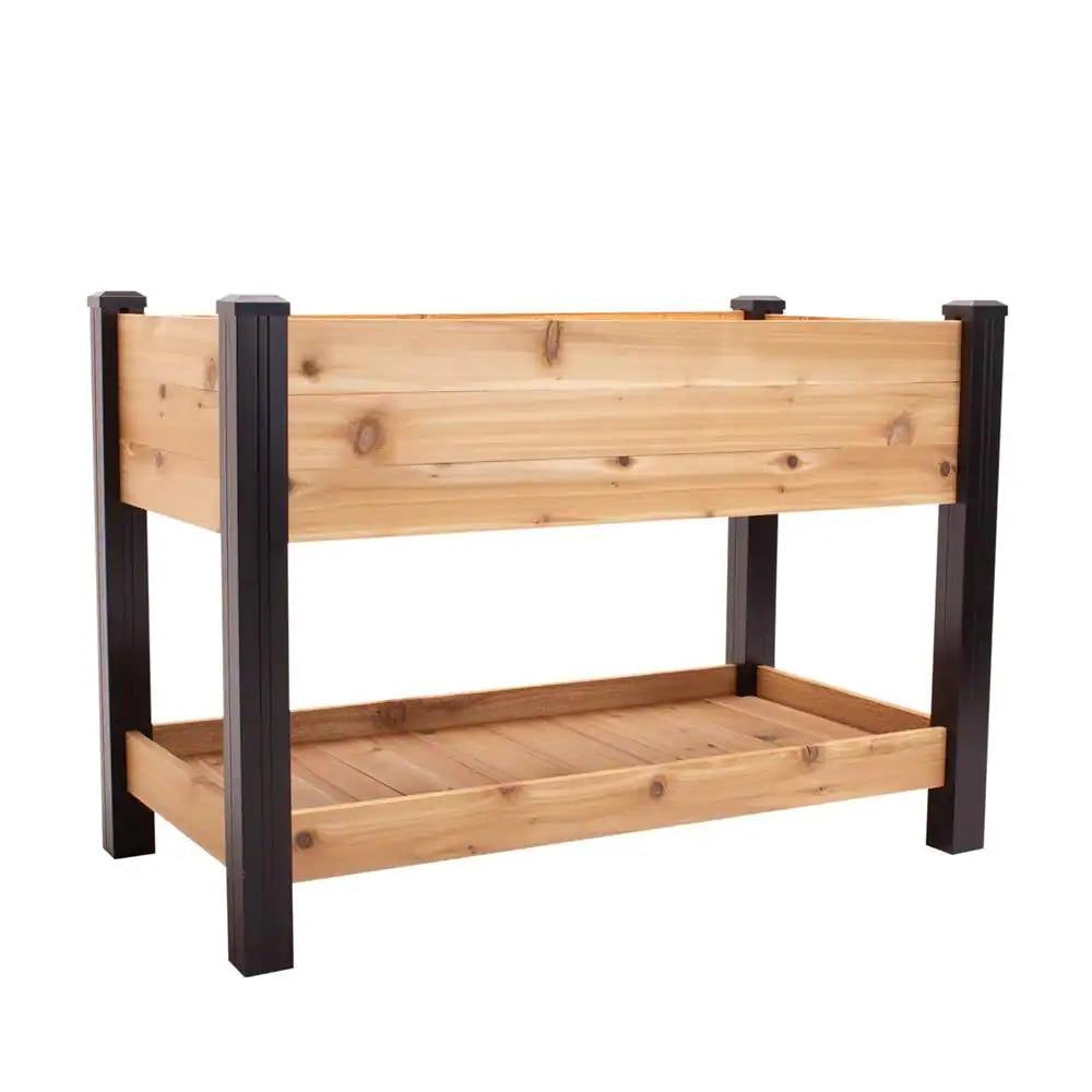 2-Ft x 4-Ft Cedar Wood Raised Garden Bed Planter Bed with Black Vinyl Legs