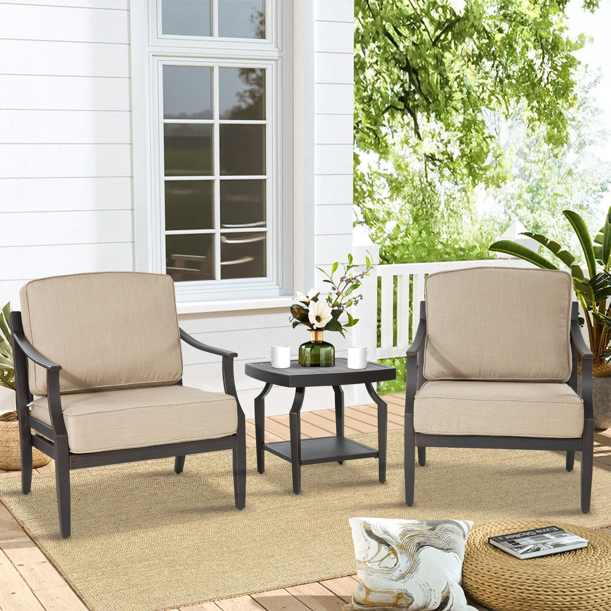 Tamarin 3 Pieces Aluminum Patio Bistro Set With Sunbrella® Cushions