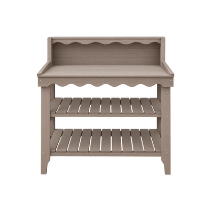 Outdoor Cedar Wood Potting Bench Bakers Rack Garden Storage Table