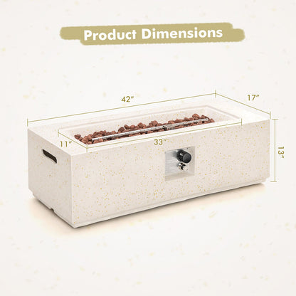 42" White Terrazzo Propane Fire Pit Table – 50,000 BTU with PVC Cover