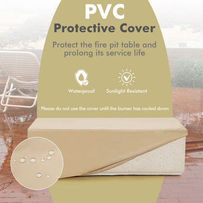 42" White Terrazzo Propane Fire Pit Table – 50,000 BTU with PVC Cover