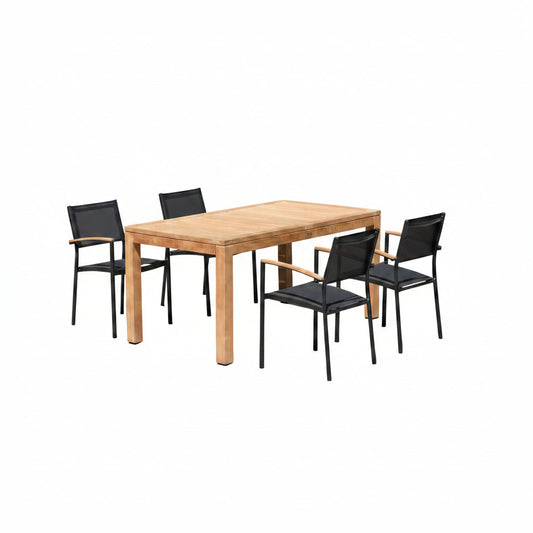 Rinjani Rectangular Table and 4 Vera Stacking Armchair Dining Set