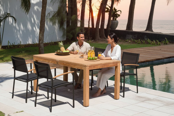 Rinjani Rectangular Table and 4 Vera Stacking Armchair Dining Set
