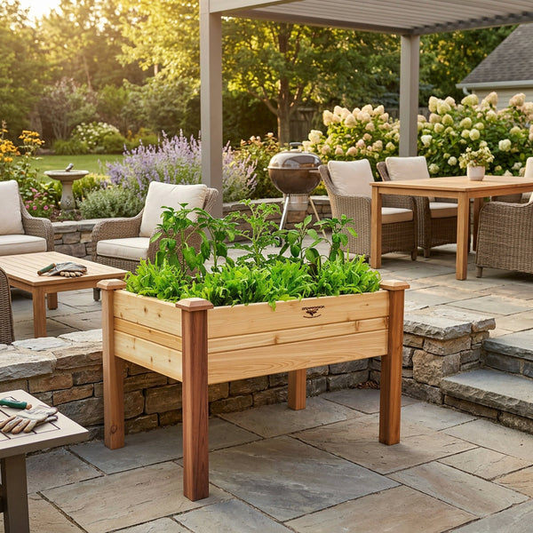 2' x 4' Elevated Cedar Wood Raised Garden Bed – Natural Rustic Finish & Tool-Free Assembly