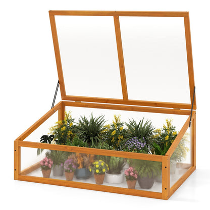 Wood Cold Frame Greenhouse – Fir Wood Raised Garden Bed Cover with Adjustable Polycarbonate Roof