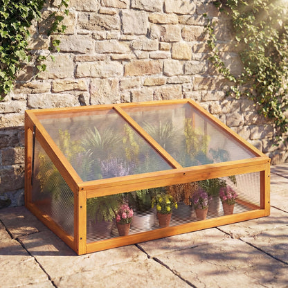 Wood Cold Frame Greenhouse – Fir Wood Raised Garden Bed Cover with Adjustable Polycarbonate Roof
