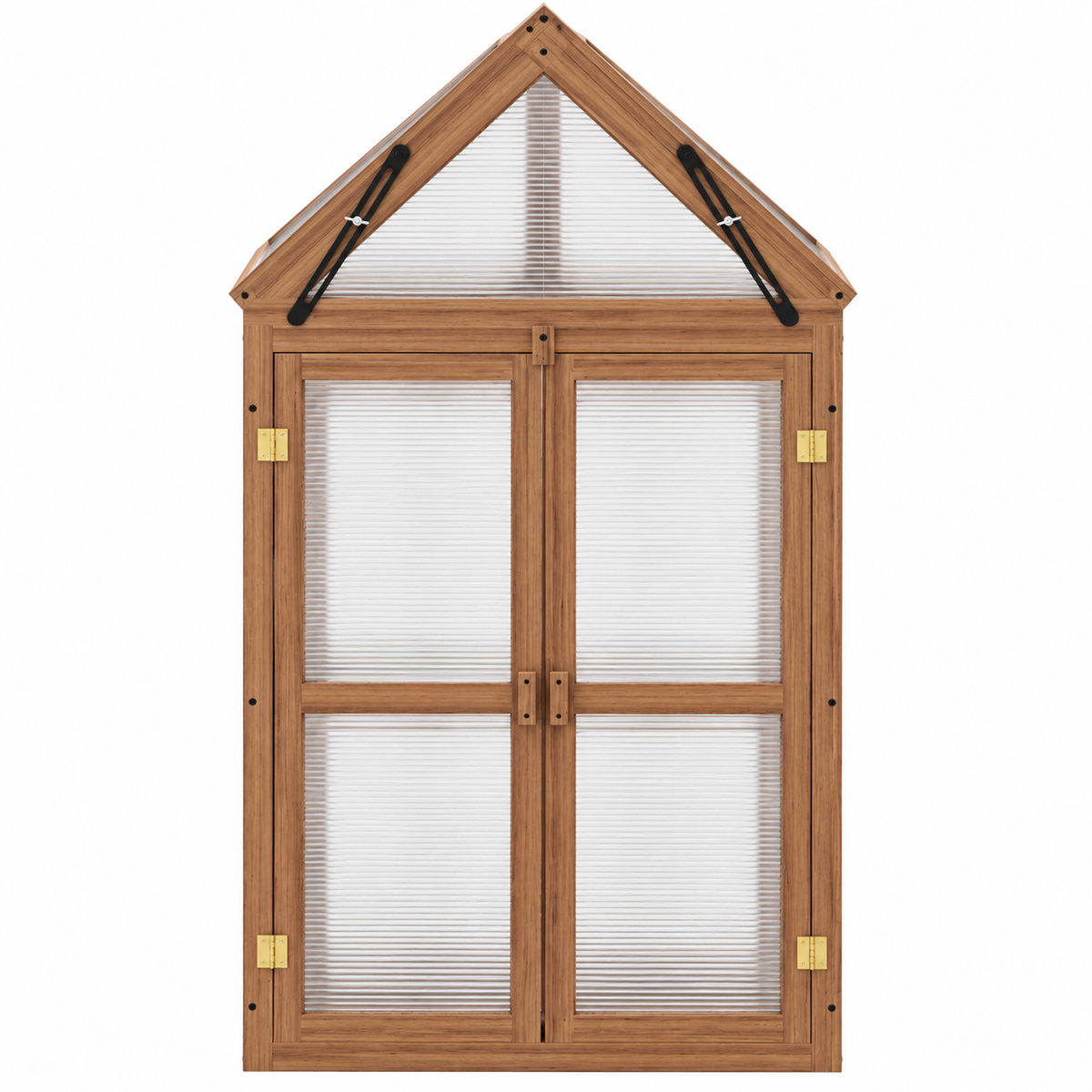 Mini Wooden Greenhouse with Double Doors – Fir Wood Cold Frame with Adjustable Roof & 3 Shelves
