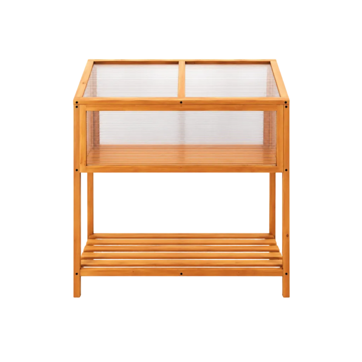 Wood Cold Frame Greenhouse with Transparent Openable Roof and Slatted Storage Shelf-Orange