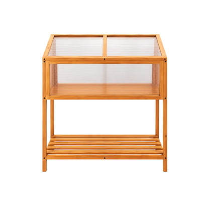 Wood Cold Frame Greenhouse with Transparent Openable Roof and Slatted Storage Shelf-Orange
