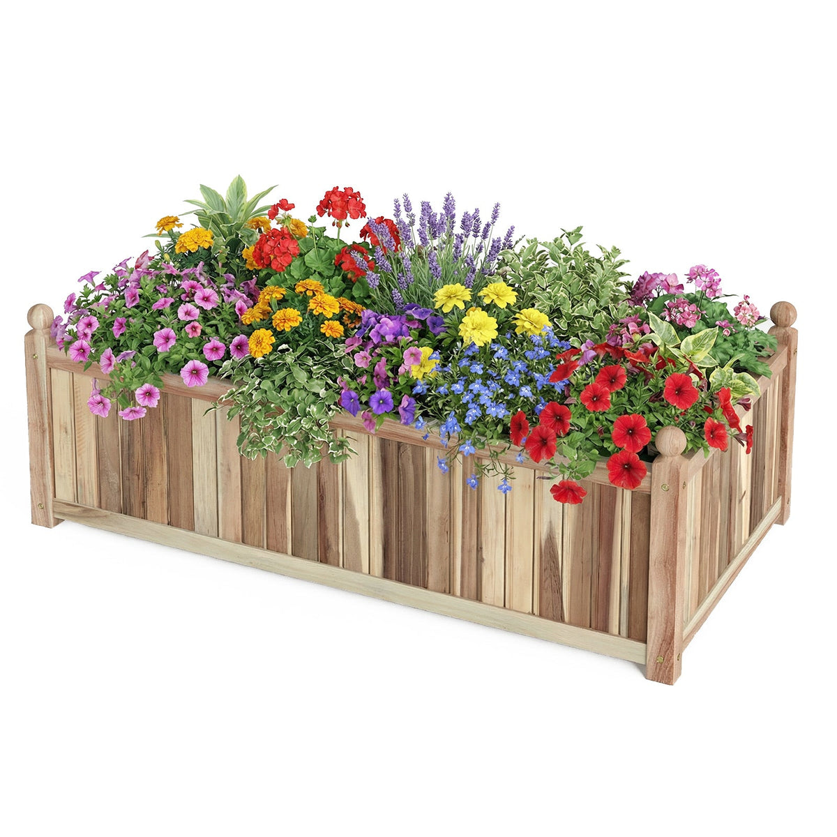 Natural Acacia Wood Raised Garden Bed – Outdoor Wooden Planter Box with Removable Bottom & Drainage Liner