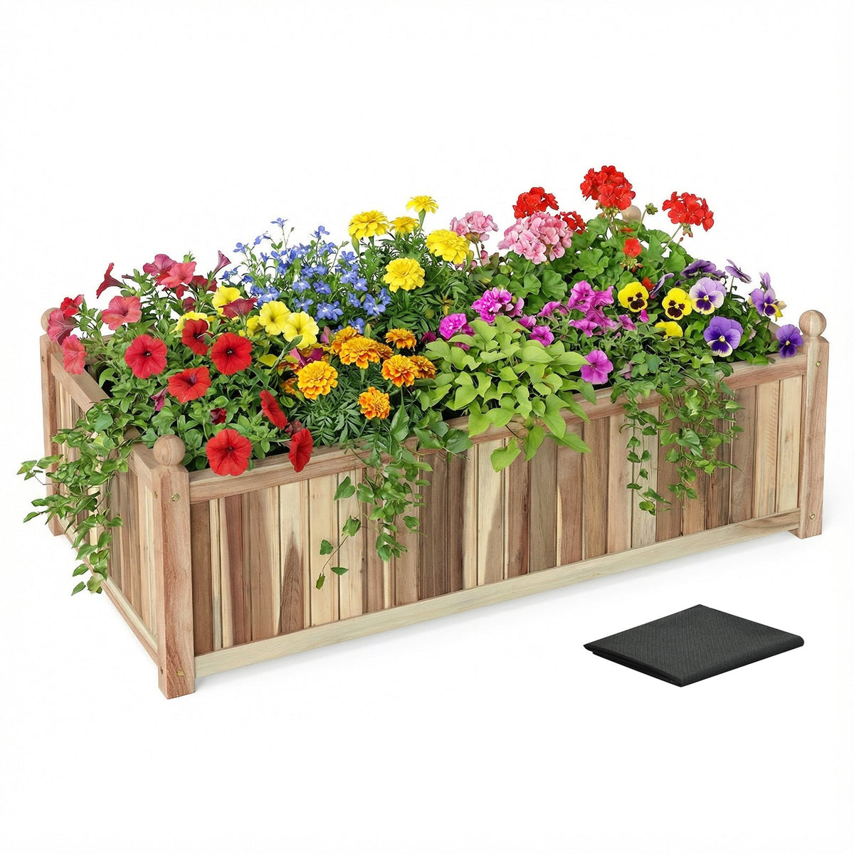 Natural Acacia Wood Raised Garden Bed – Outdoor Wooden Planter Box with Removable Bottom & Drainage Liner