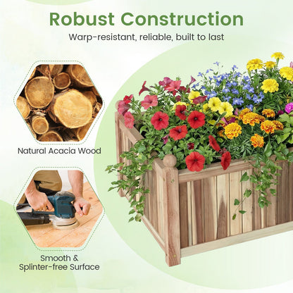 Natural Acacia Wood Raised Garden Bed – Outdoor Wooden Planter Box with Removable Bottom & Drainage Liner