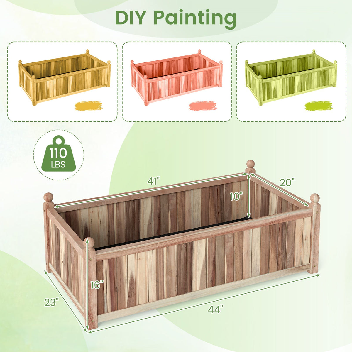 Natural Acacia Wood Raised Garden Bed – Outdoor Wooden Planter Box with Removable Bottom & Drainage Liner