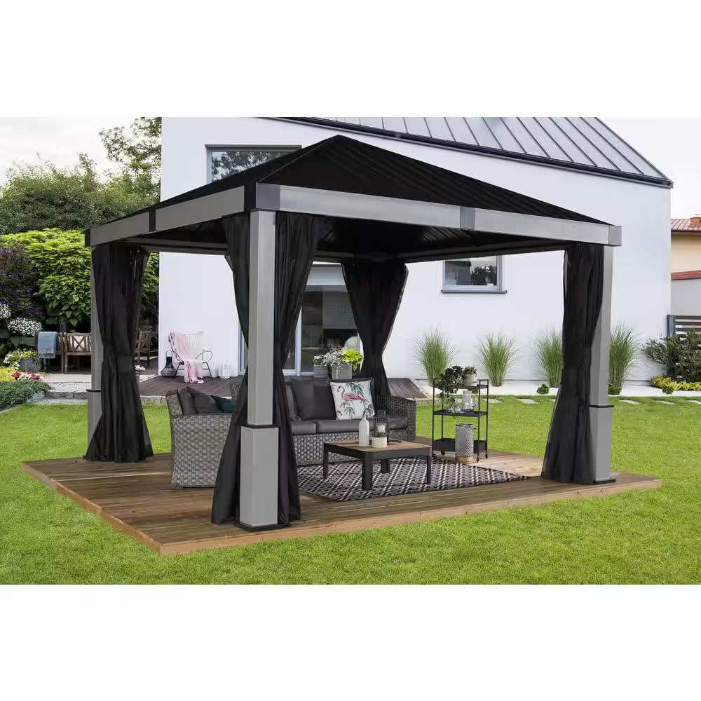 Lena 12 Ft. X 12 Ft. Grey Hard Top Rustproof Aluminum Framed Gazebo