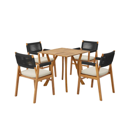 5 Piece Outdoor Rustic Patio Acacia Bistro Set With Cushions