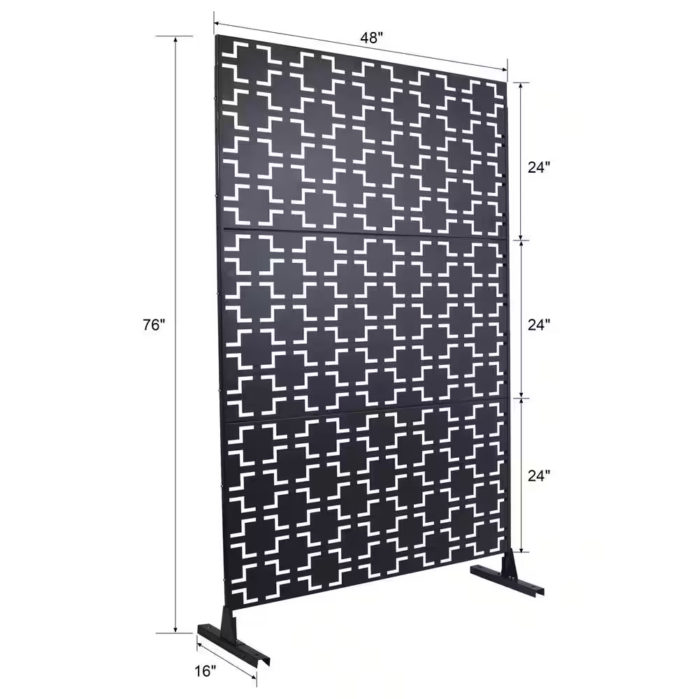 4 Ft. X 6.33 Ft. Black Outdoor and Indoor Freestanding Metal Privacy Screen Fence Panels for Lawn Garden (Not Composite)