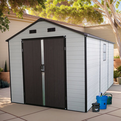 8' × 8' x 14' Outdoor Resin Storage Shed – Aluminum Frame, Windows & Included Floor