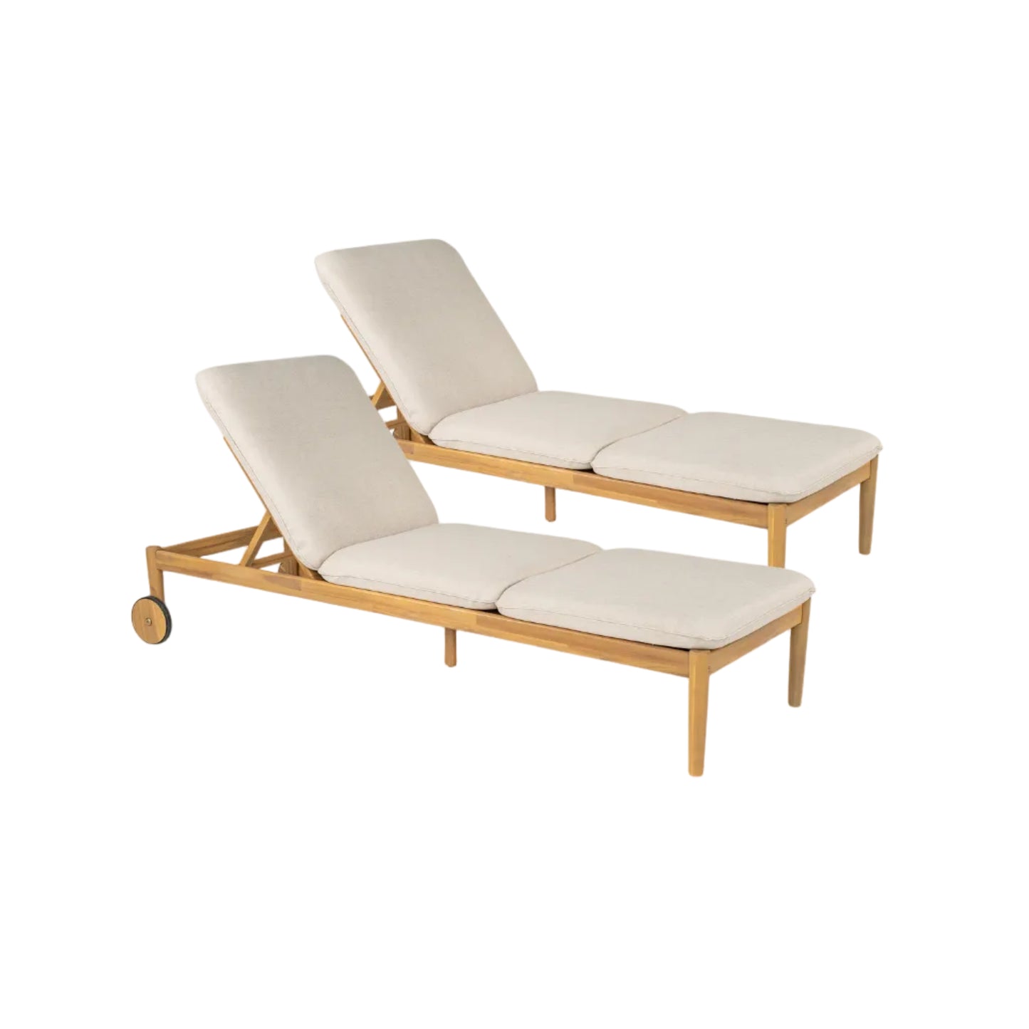 Riviera Outdoor Chaise Lounge with Wheels, Acacia Wood Frame (Set of 2)