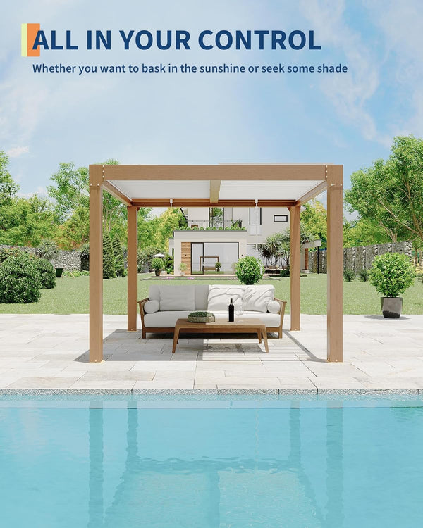 Louvered Pergola 10 Ft X10, Outdoor Pergola with Adjustable Louvered Roof, Reinforced Aluminum Frame, & Integrated Drainage System