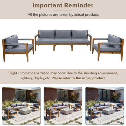 Acacia Wood Outdoor Modular Seating Set with Rope Accents & Water‑Resistant Cushions – 3‑Piece