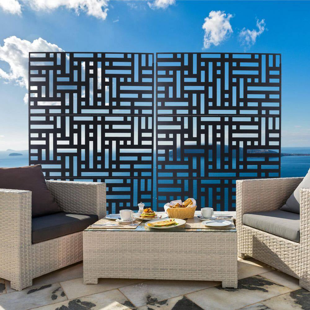 4 Ft. X 6.33 Ft. Black Outdoor and Indoor Freestanding Metal Privacy Screen Fence Panels outside Garden(Not Composite)