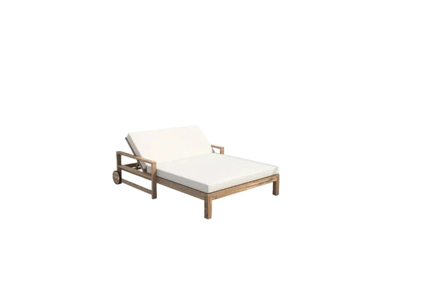 TREXM 1‑Piece Acacia Wood Outdoor Sunbed for 2 — Farmhouse Style with Cushions