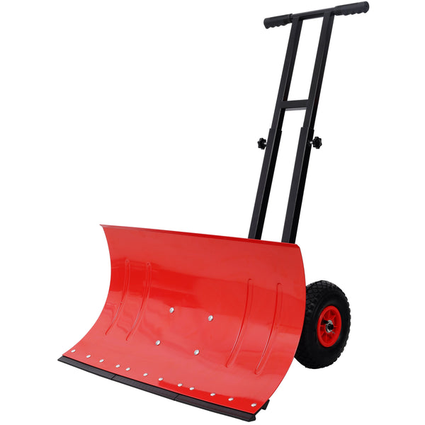 Dual Bar Snow Shovel with Wheels – 29" Heavy-Duty Steel Snow Pusher with Adjustable Handle