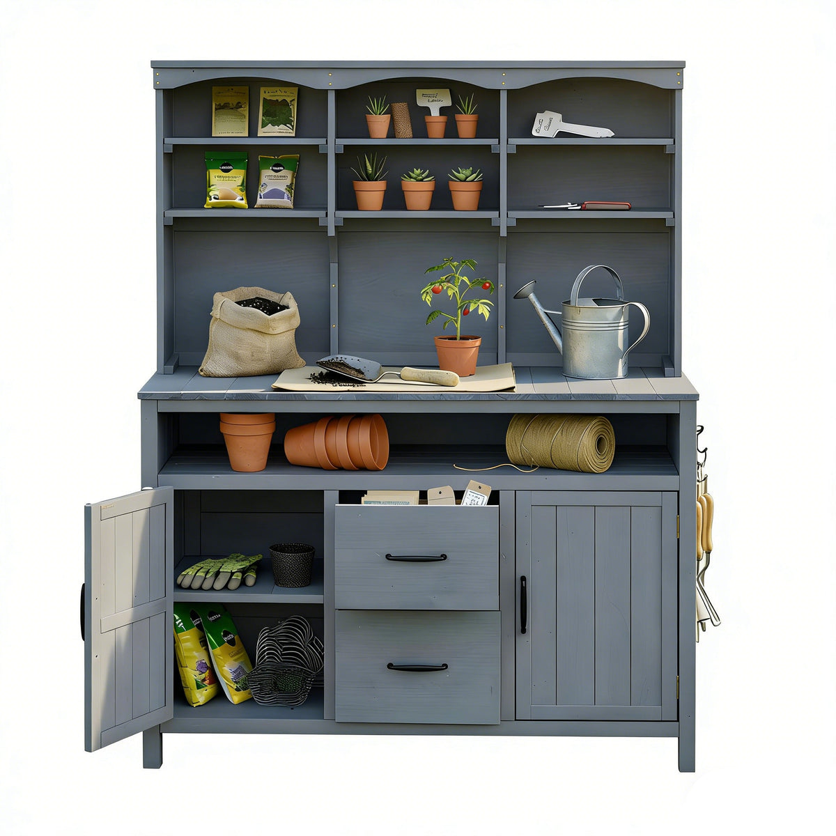 TOPMAX 45" Outdoor Fir Wood Potting Bench with Storage – Garden Workstation & Patio Kitchen Island