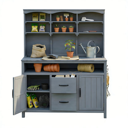 TOPMAX 45" Outdoor Fir Wood Potting Bench with Storage – Garden Workstation & Patio Kitchen Island
