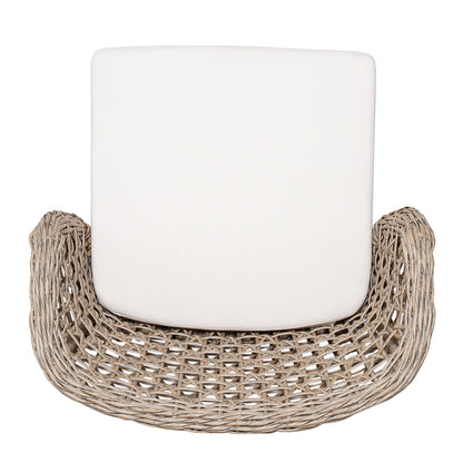 Outdoor Bar Stools — Acacia Wood, Wicker Backrest & Plush Beige Cushions (Set of 4)