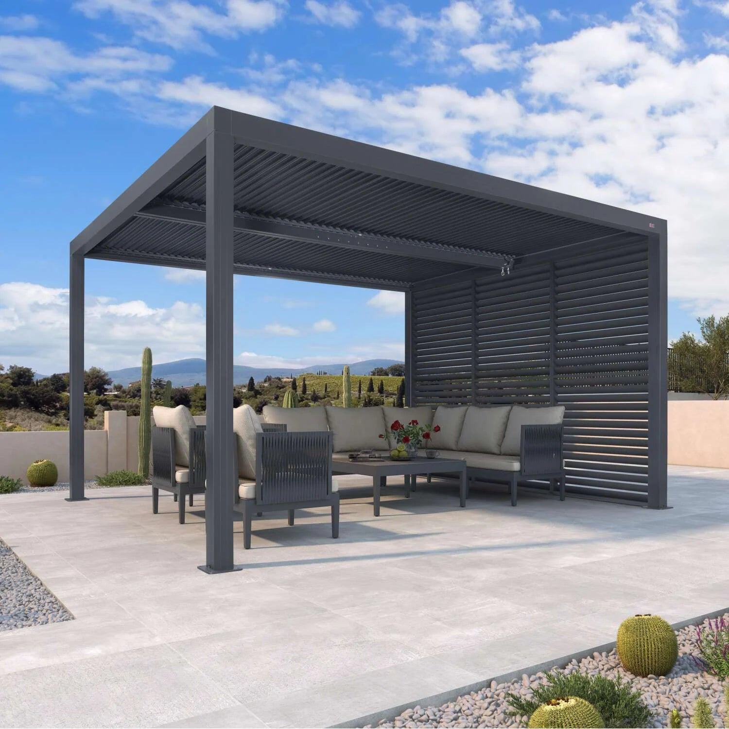 Gray Louvered Pergola Outdoor Aluminum Pergola with Adjustable Roof for Patio Gray Hardtop Gazebo