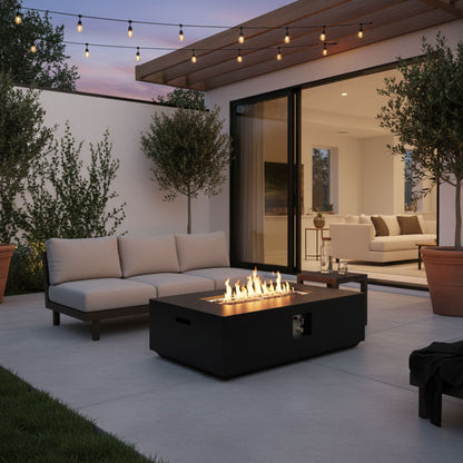 Volon 48" × 30" Rectangular Fiber‑Concrete Fire Pit Table – Charcoal Finish - 50,000 BTU – Charcoal Finish, 50,000 BTU