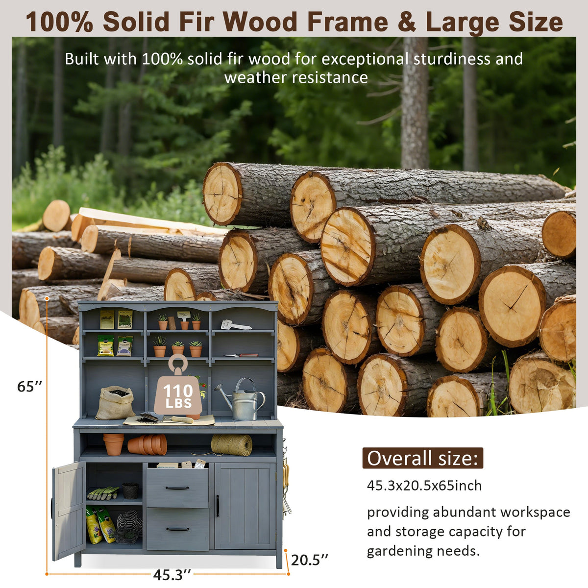 TOPMAX 45" Outdoor Fir Wood Potting Bench with Storage – Garden Workstation & Patio Kitchen Island