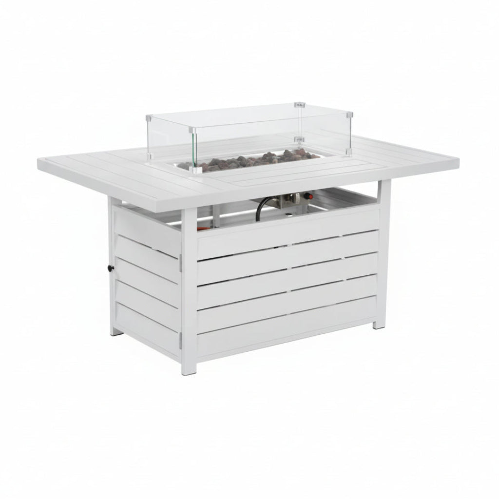 54.3" Outdoor Patio White Aluminum Propane Fire Pit Table