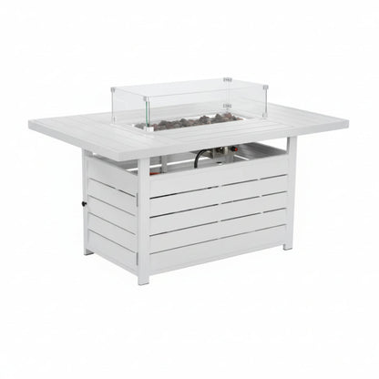 54.3" Outdoor Patio White Aluminum Propane Fire Pit Table