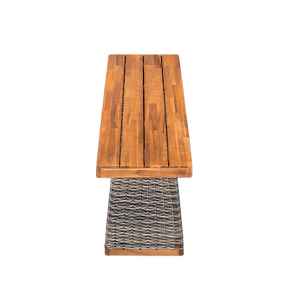 6-Piece Acacia Wood Dining Set with Cushions & Handwoven Rattan Legs