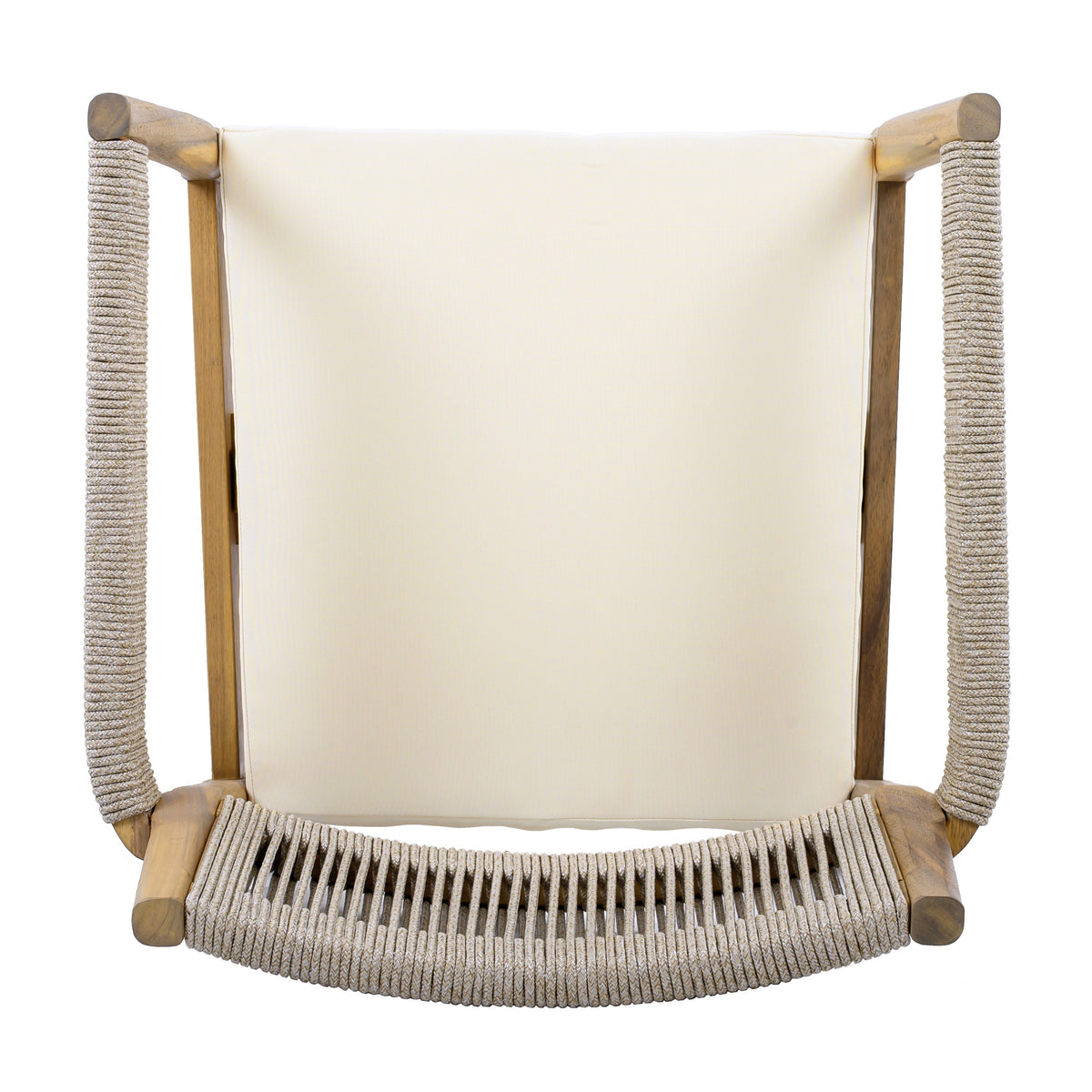 raided Acacia Outdoor Dining Chair Set of 4 — Teak Look with Beige Rope & Cream Cushions