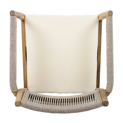 raided Acacia Outdoor Dining Chair Set of 4 — Teak Look with Beige Rope & Cream Cushions