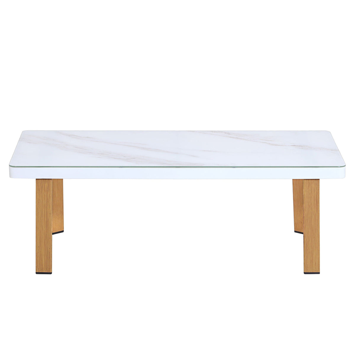 Vine 4‑Piece Outdoor Conversation Set with Convertible Sectionals & Marble‑Design Table – White
