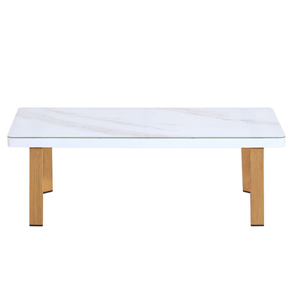 Vine 4‑Piece Outdoor Conversation Set with Convertible Sectionals & Marble‑Design Table – White