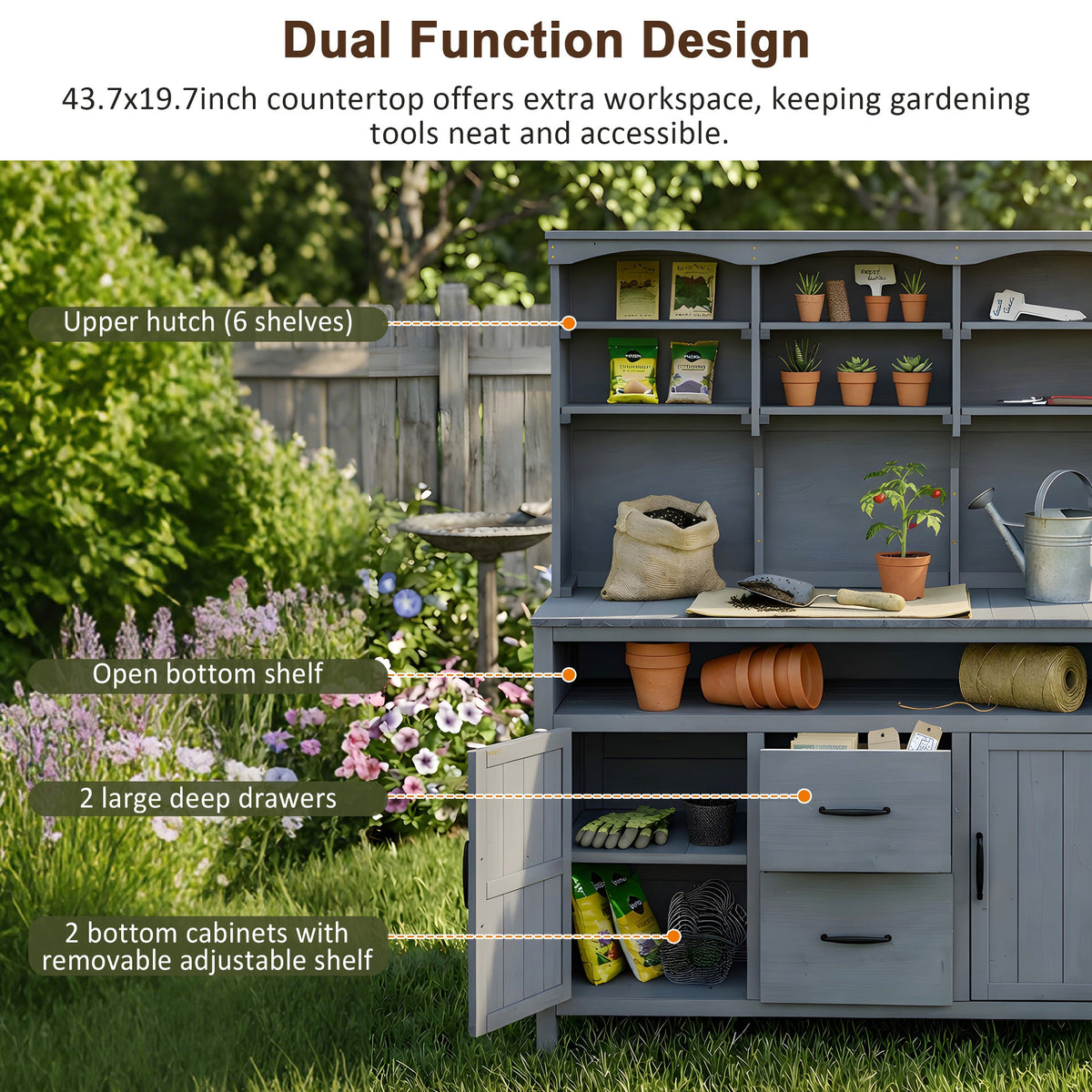 TOPMAX 45" Outdoor Fir Wood Potting Bench with Storage – Garden Workstation & Patio Kitchen Island