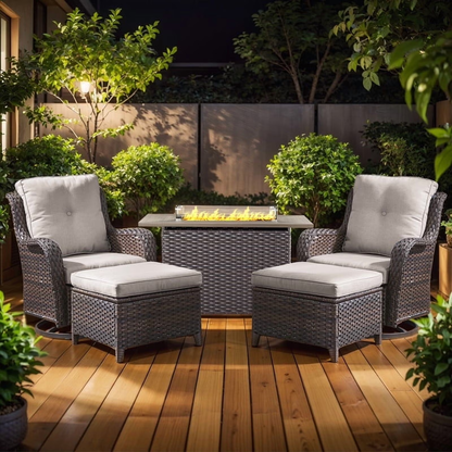 5-Piece High Back Outdoor Wicker Conversation Set with Fire Pit Table