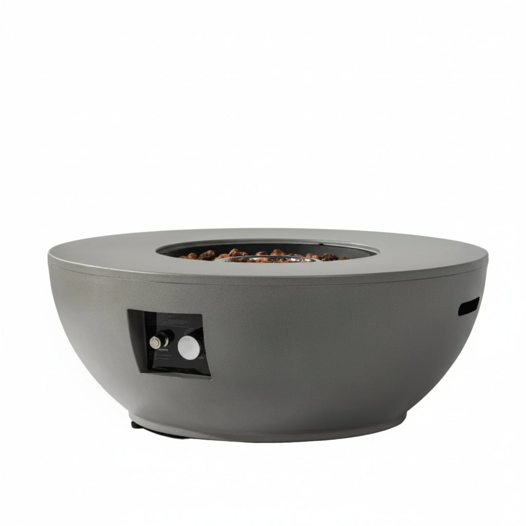36" Round Steel Propane Fire Pit Table – 50,000 BTU Concrete Finish