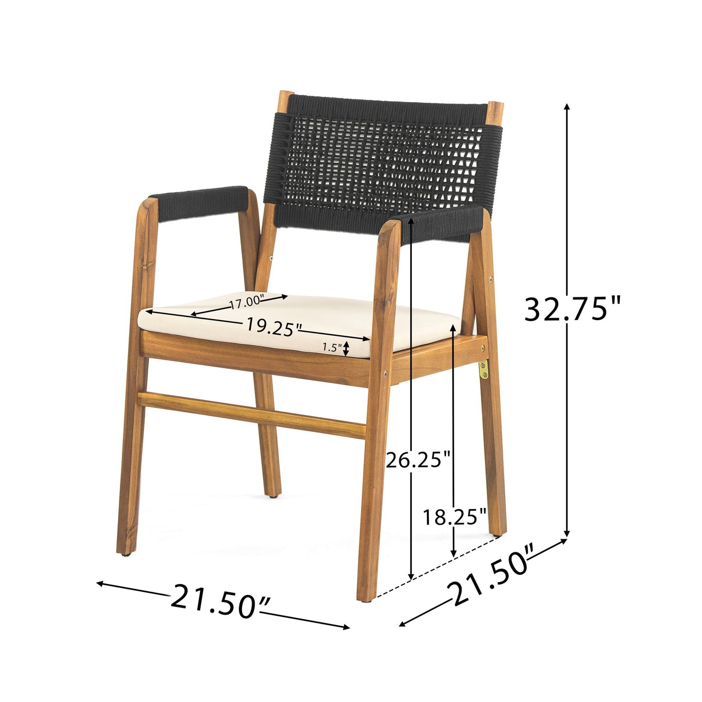 5 Piece Outdoor Rustic Patio Acacia Bistro Set With Cushions