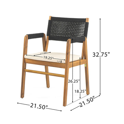 5 Piece Outdoor Rustic Patio Acacia Bistro Set With Cushions